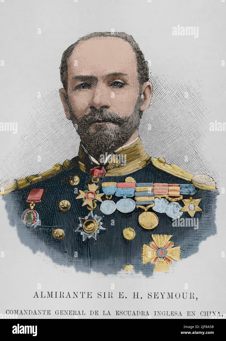 Edward Hobart Seymour (1840-1929). Amiral britannique. Commandant en chef de la Station de Chine. Portrait. Gravure. Coloration ultérieure. La Ilustración Española y Americana, 1898. Banque D'Images