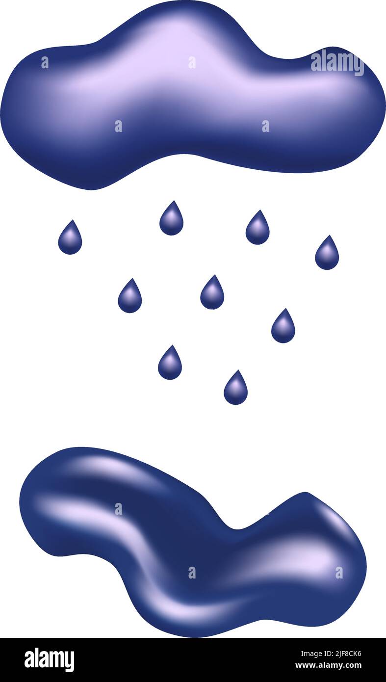 Ensemble d'éléments graphiques abstraits et réalistes dans un bleu vif et tendance, tels que le nuage, le raindrops et le flaque. Illustration de Vector 3D. Autocollant. Style de vie Illustration de Vecteur