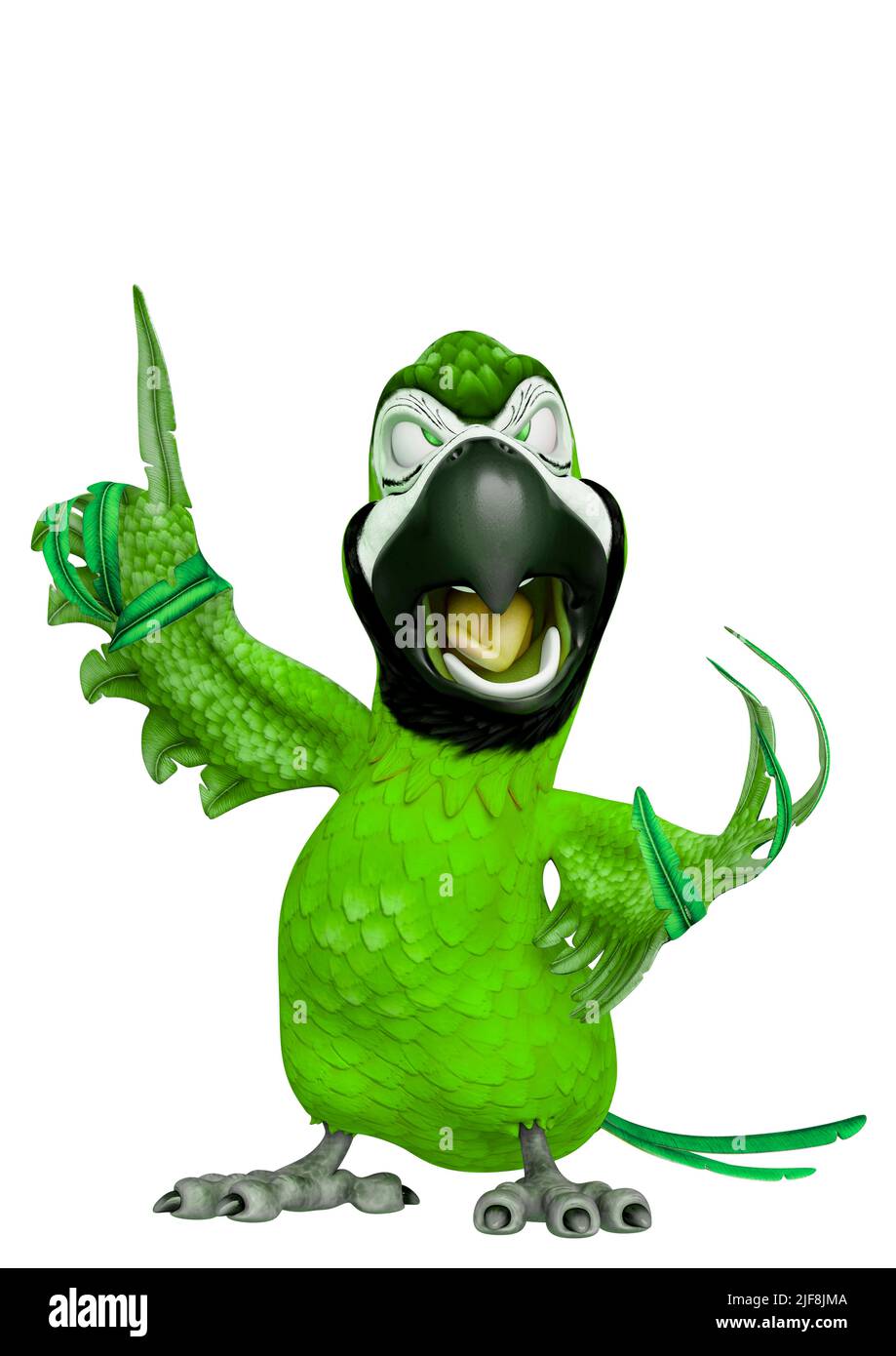 parrot caricature dans un fond blanc disant hey man maintenant est mon tour. Ce type de masque est très utile pour les créations de conception graphique, 3d Illustrator Banque D'Images