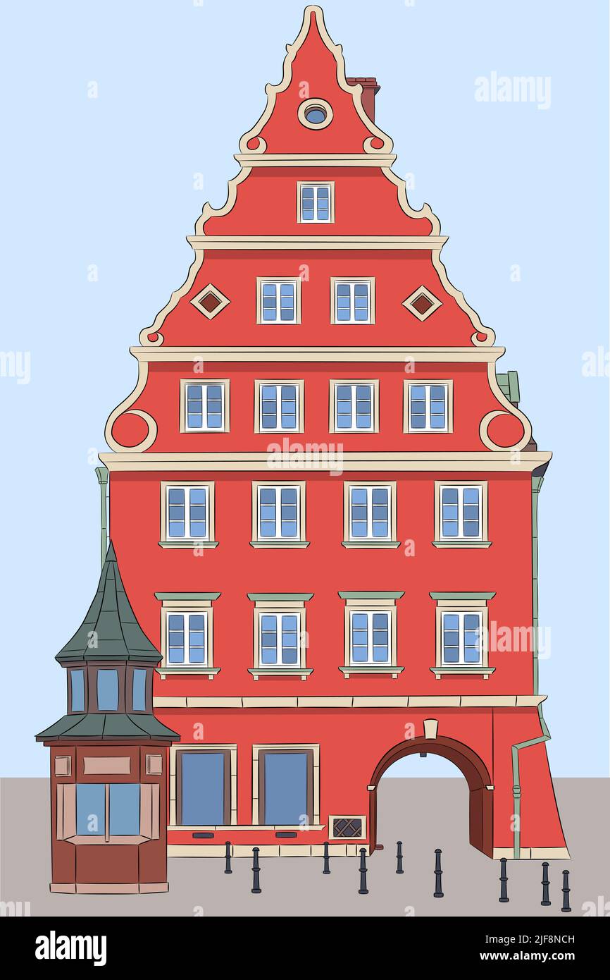 Belle maison médiévale rouge sur la place du marché. Pologne. Wroclaw. Illustration vectorielle. Illustration de Vecteur