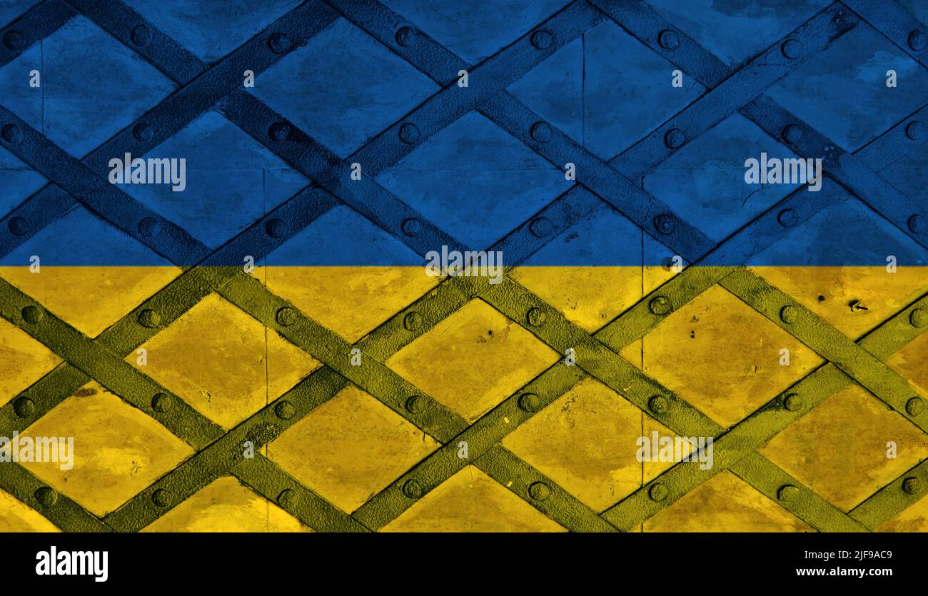 Le drapeau ukrainien jaune-bleu soutient l'Ukraine. Pas de guerre, arrêter la russie, prier pour la paix. Crise ukrainienne, agression russe en Ukraine. Guerre de la Russie contre l'Ukraine. Banque D'Images