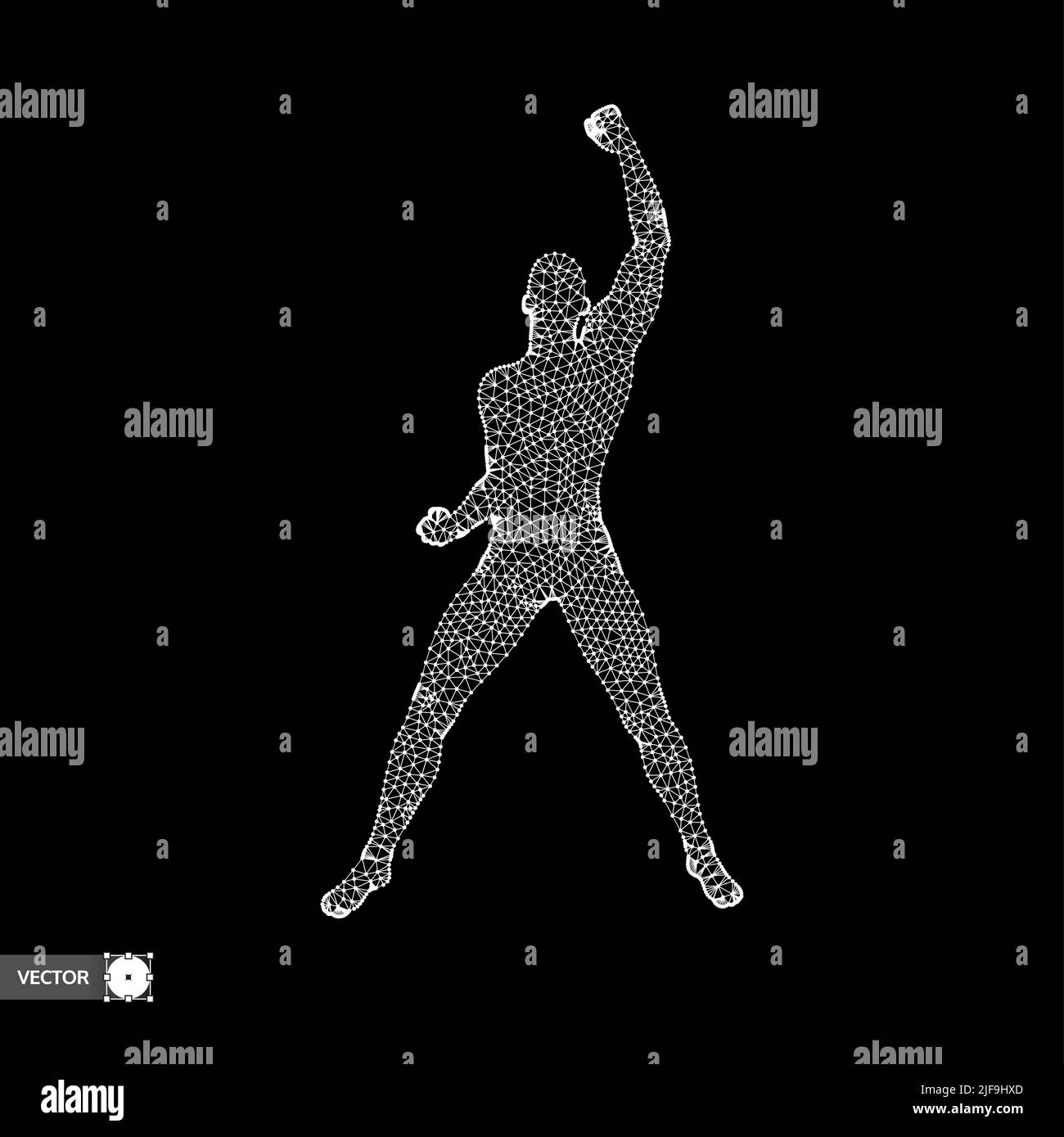 Concept de leadership. L'article l'homme. Avec les bras vers le haut. Championnat de sport de Silhouette. Vector Illustration. Illustration de Vecteur