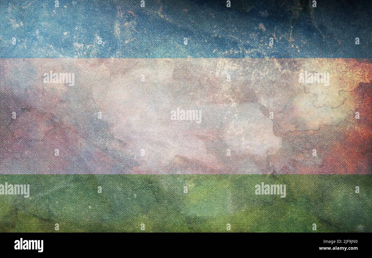 Vue de dessus du drapeau rétro Krosno Odrzanskie, Pologne avec texture grunge. Le voyage polonais et le patriote concept. Pas de mât. Plan, conception. Drapeau arrière Banque D'Images