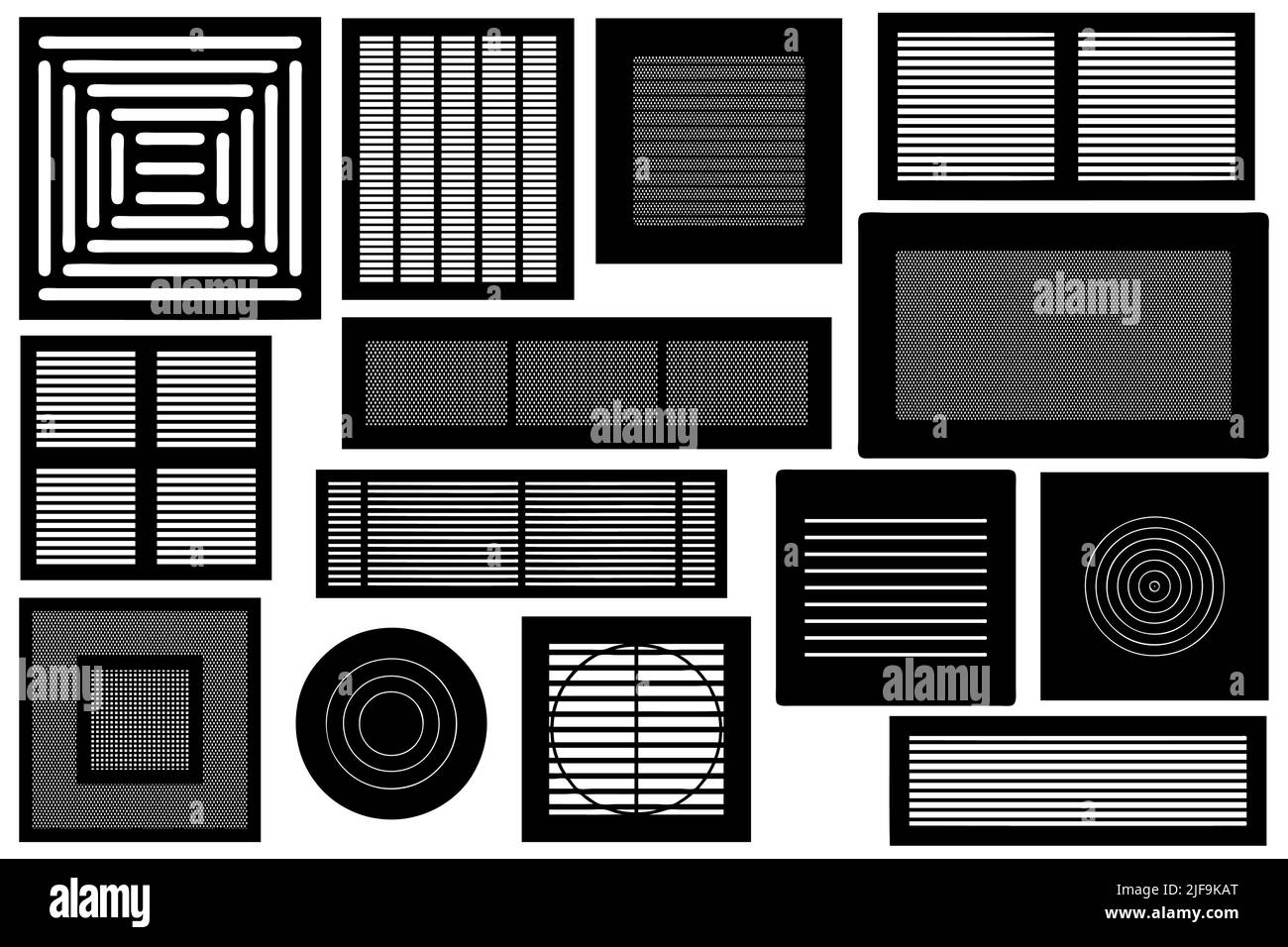 Collection de différentes grilles de ventilation isolées sur blanc Illustration de Vecteur