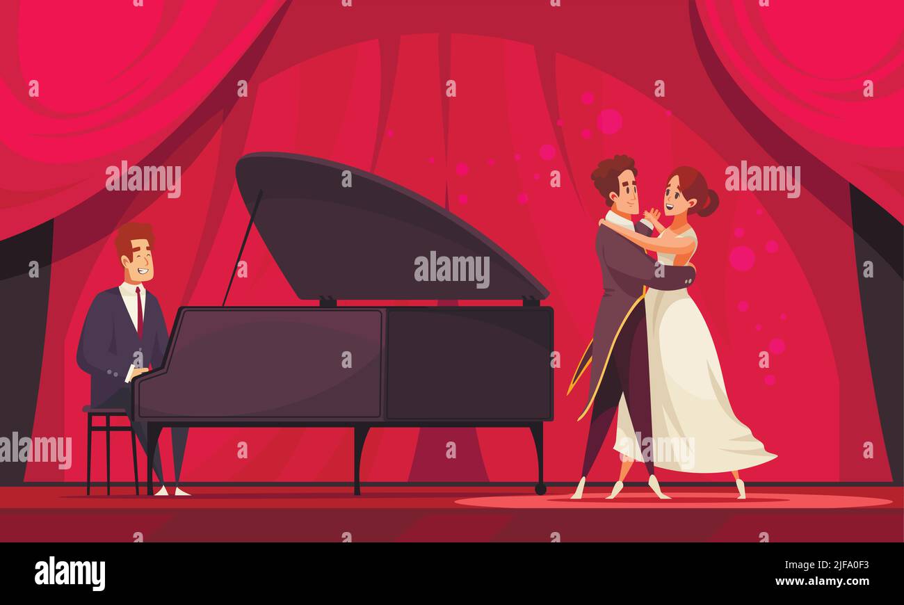 Journée internationale de danse illustration plate avec paire de danseurs qui exécutent la valse à l'accompagnement de l'illustration du vecteur de piano Illustration de Vecteur