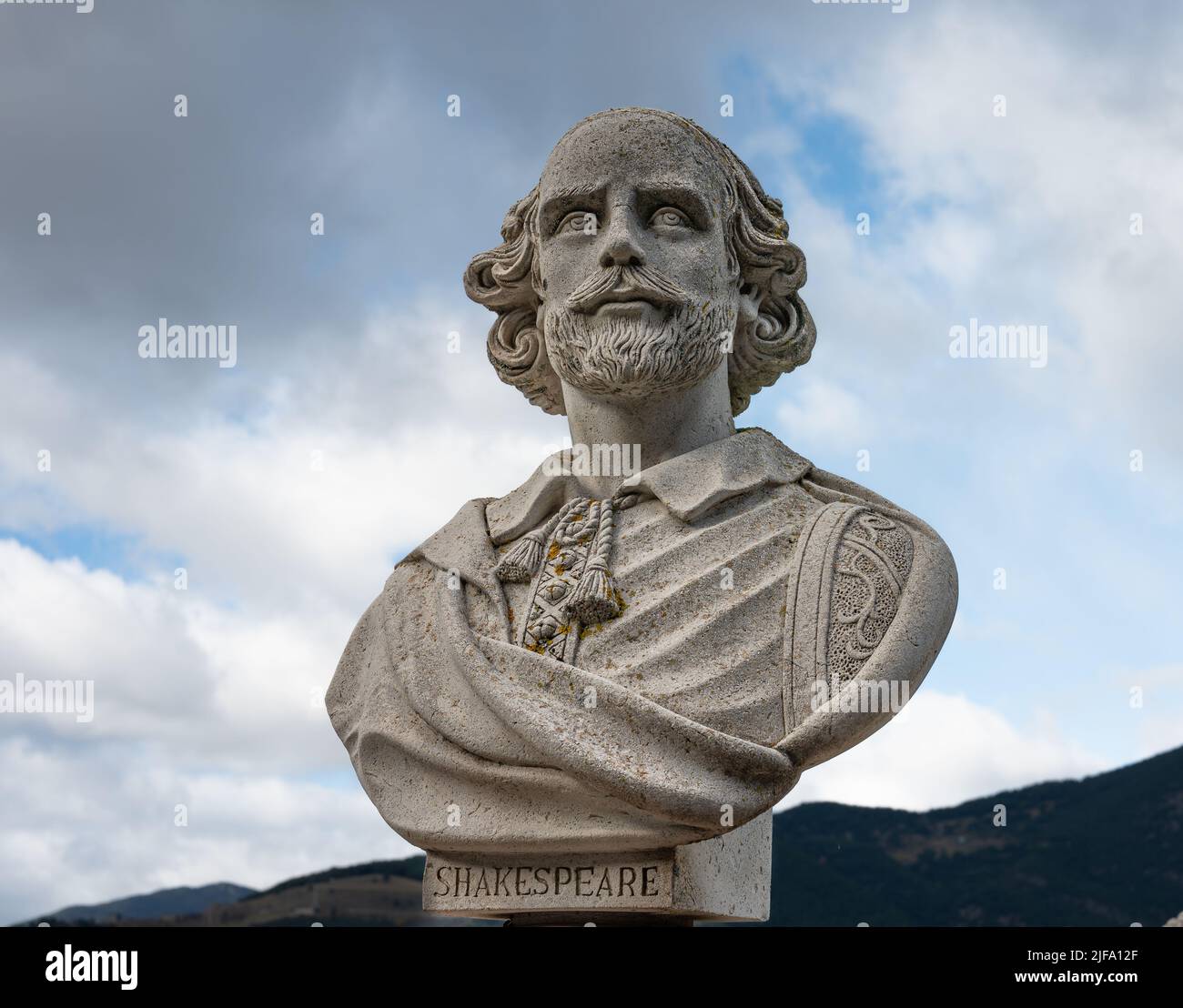 Portrait de sculpture en pierre de buste de Shakespeare Banque D'Images