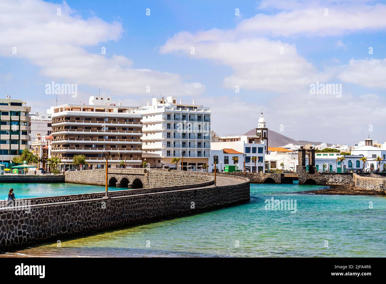 Paysage urbain d'Arrecife vu du château de San Gabriel, capitale de Lanzarote, îles Canaries, Espagne Banque D'Images