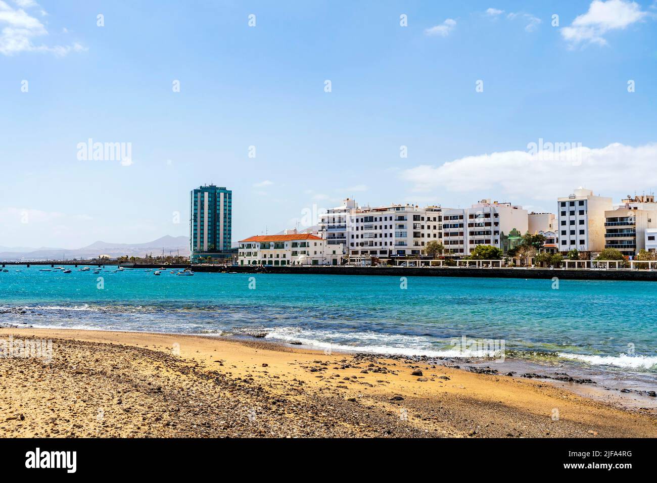 Paysage urbain d'Arrecife vu du château de San Gabriel, capitale de Lanzarote, îles Canaries, Espagne Banque D'Images