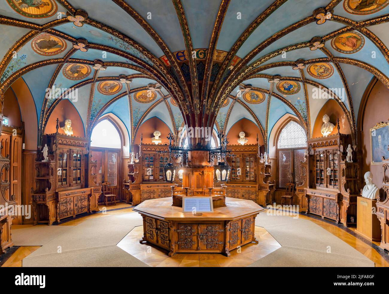 Château de Marienburg, Bibliothèque, intérieur, Pattensen, Basse-Saxe, Allemagne Banque D'Images