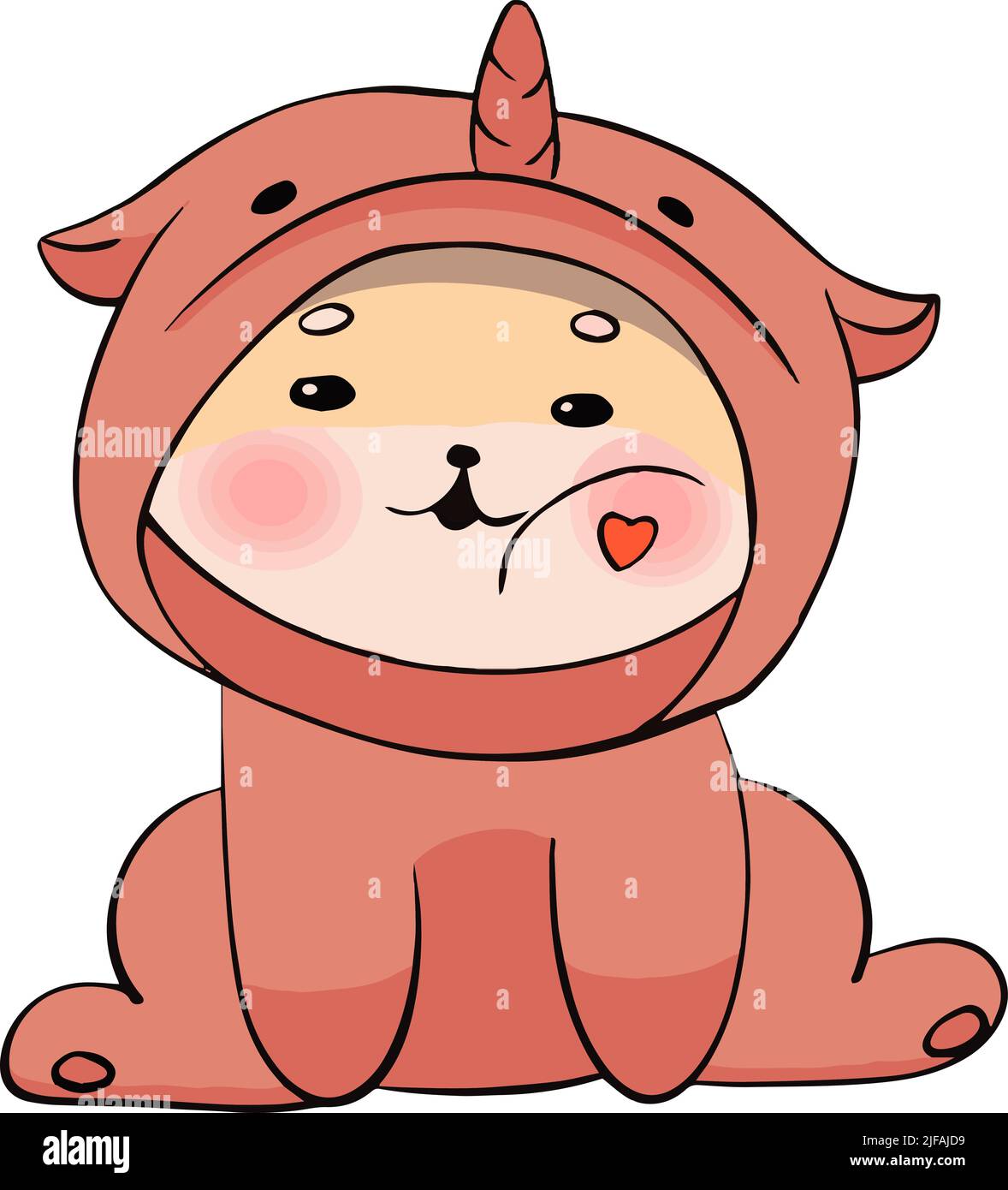 le chien mignon shiba inu est assis dans un costume de licorne qu'elle a un coeur sur son cou Illustration de Vecteur