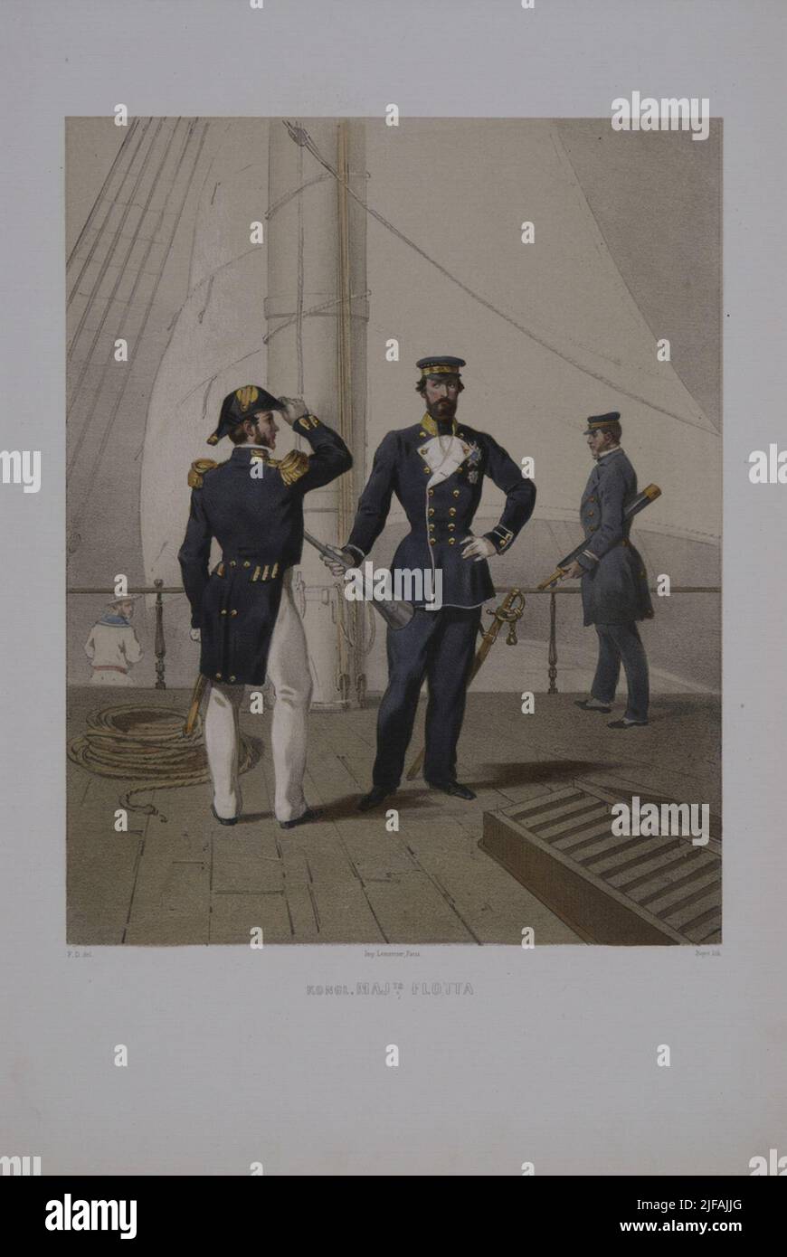 L'affiche avec l'uniforme de la flotte. Impression postale en couleur par l'original de Fritz von Dardel. Inclus dans la collection d'affiches les uniformes de l'armée suédoise et norvégienne, 1861-1863. Appartient aux archives de l'Armemuseum Banque D'Images