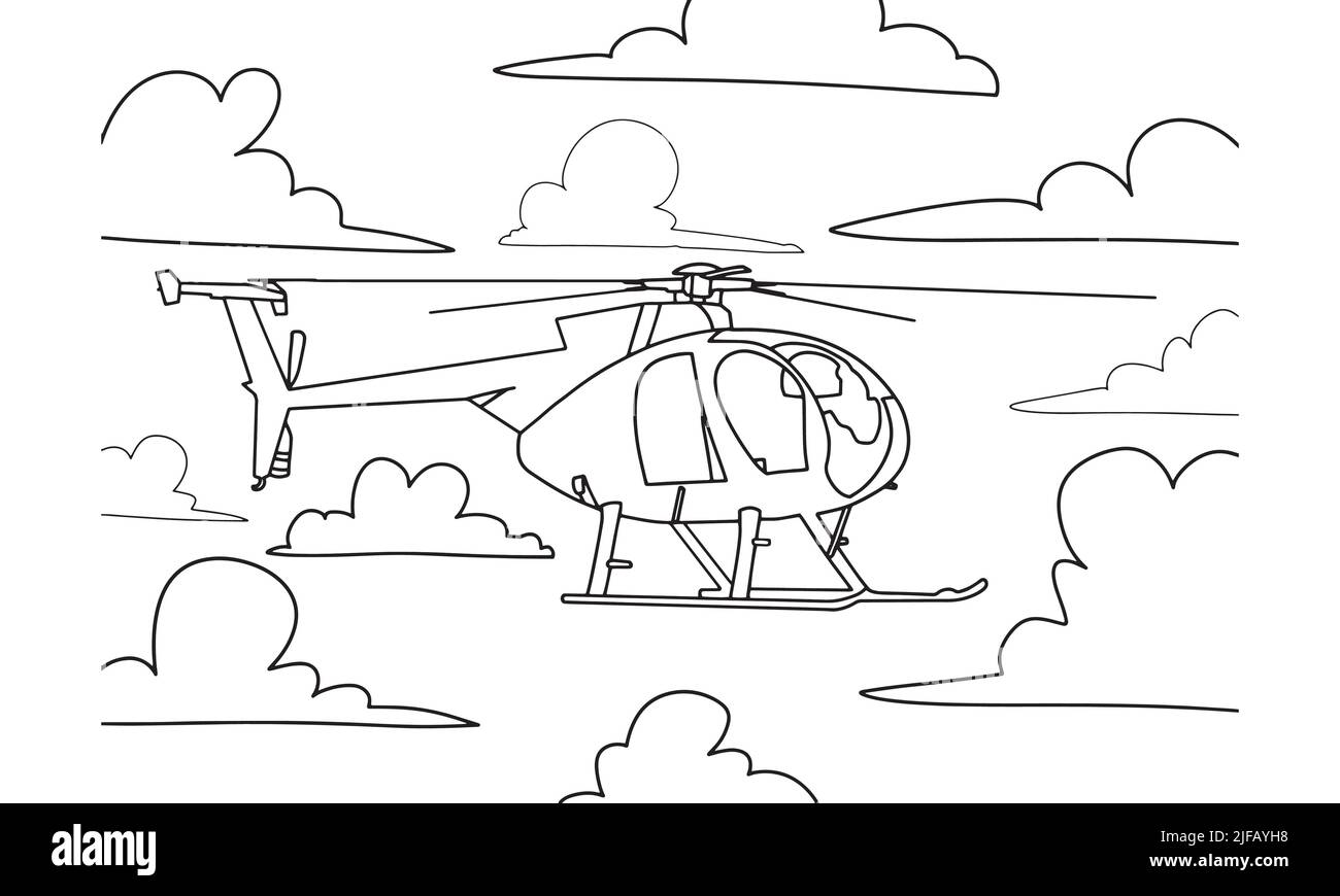 Illustration vectorielle de dessin d'hélicoptère pour livre de coloriage. Dessin d'avion de dessin animé pour livre de coloriage pour les enfants et les enfants. Dessin d'art d'esquisse Illustration de Vecteur
