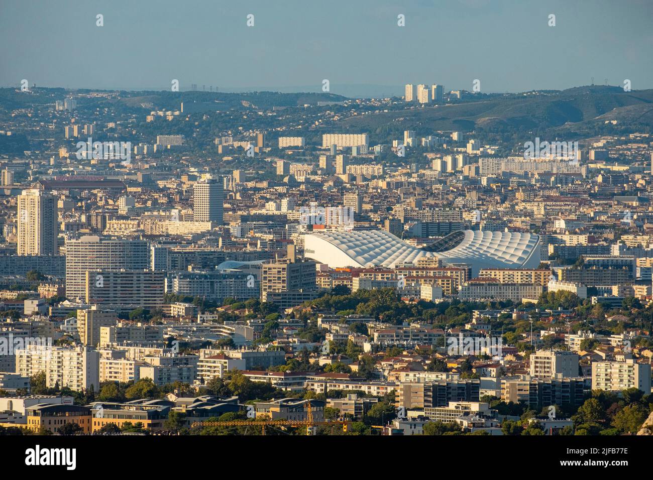 France, Bouches du Rhône, Marseille, vue générale et vélodrome de la Crète de Sormiou Banque D'Images