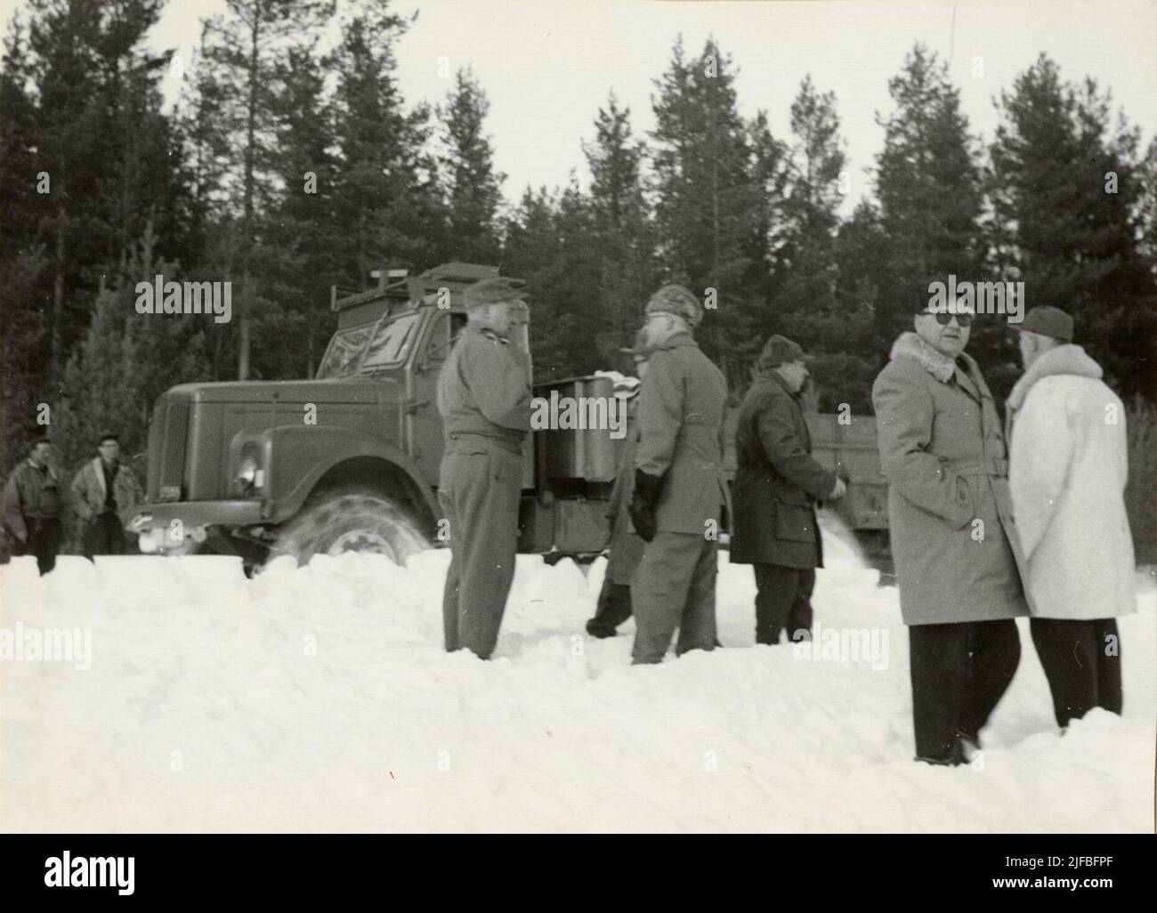 Échantillon avec chargement de la voiture de terrain 939 à l'École de l'Armée de terre. Essai d'hiver à Sveg en mars 1962. Banque D'Images