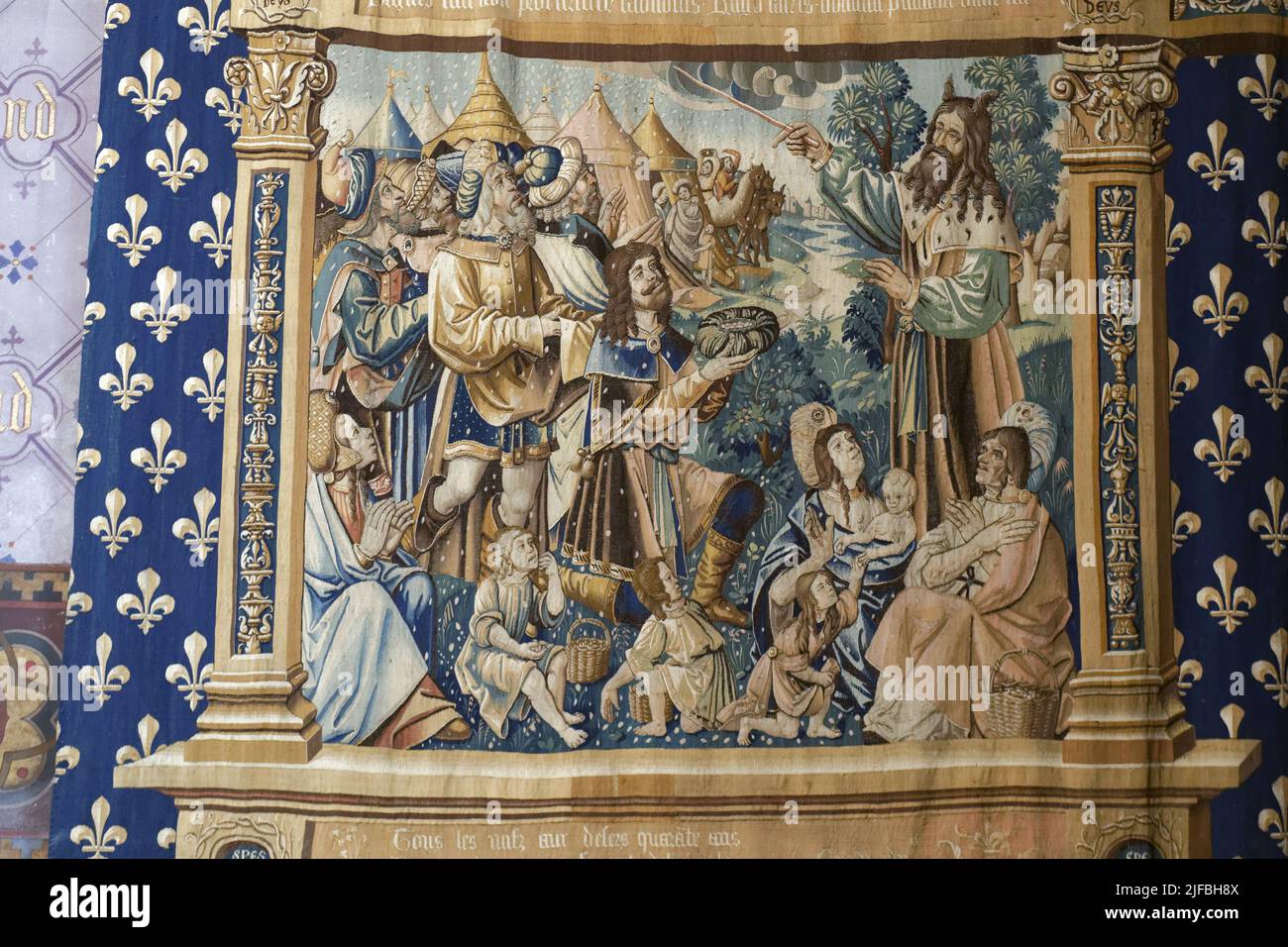 France, Saône et Loire, Chalon sur Saône, place Saint-Vincent, Cathédrale Saint-Vincent, Tapisserie eucharistique, la manne tombe du ciel à la prière de Moïse Banque D'Images