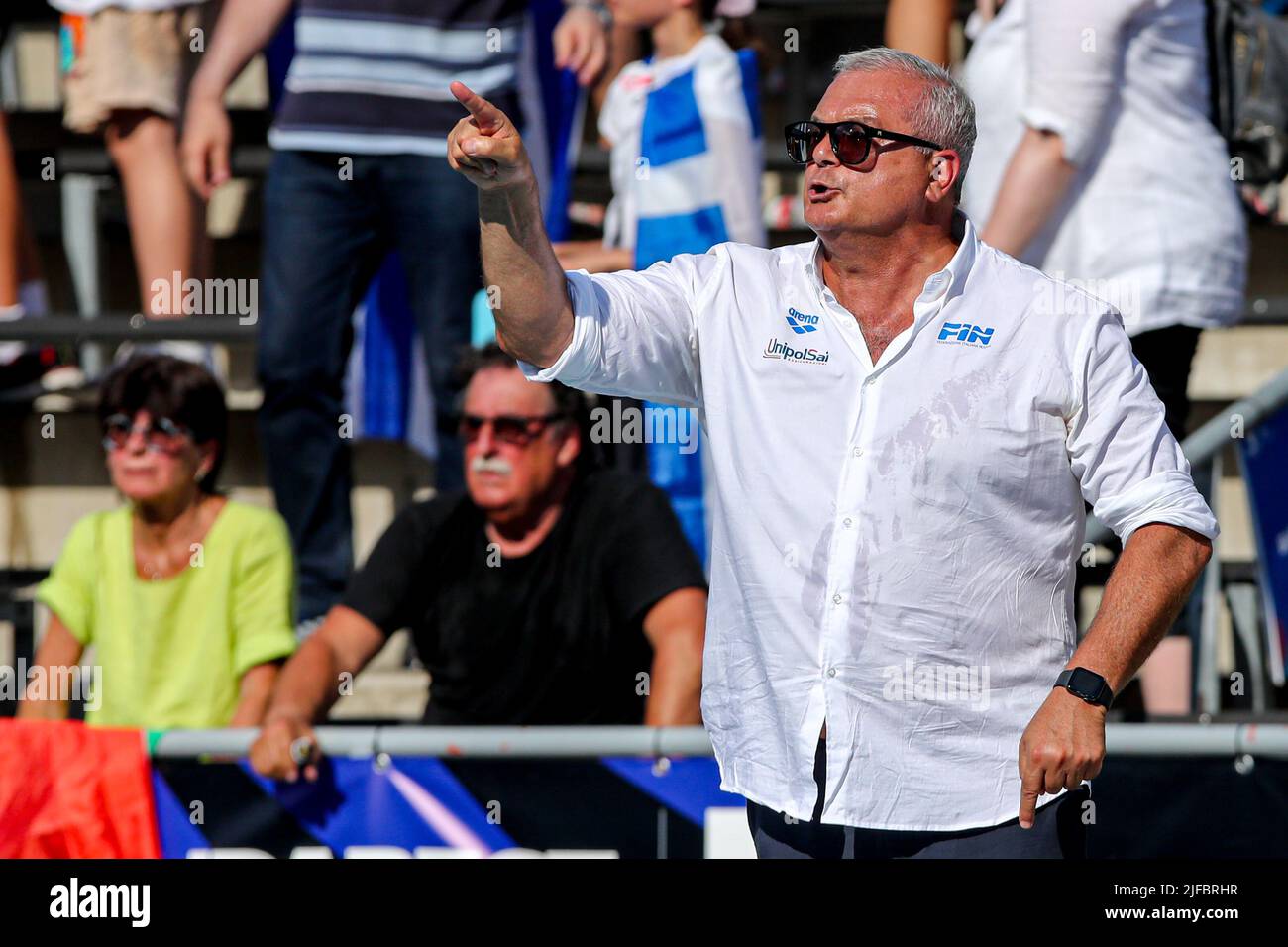 BUDAPEST, HONGRIE - JUILLET 1: L'entraîneur en chef Allessandro Campagna de l'Italie criant lors des Championnats du monde de la FINA Budapest 2022 demi-match entre l'Italie et la Grèce sur 1 juillet 2022 à Budapest, Hongrie (photo par Albert Ten Hove/Orange Pictures) Banque D'Images