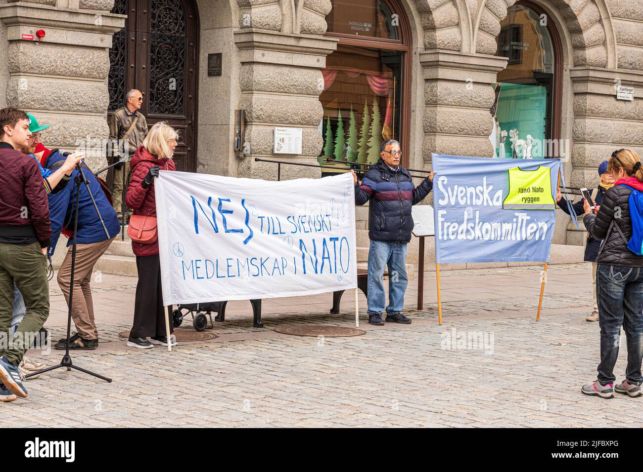 Une manifestation à Stockholm, en Suède, disant non à l'OTAN et aux armes nucléaires sur le sol suédois. Banque D'Images