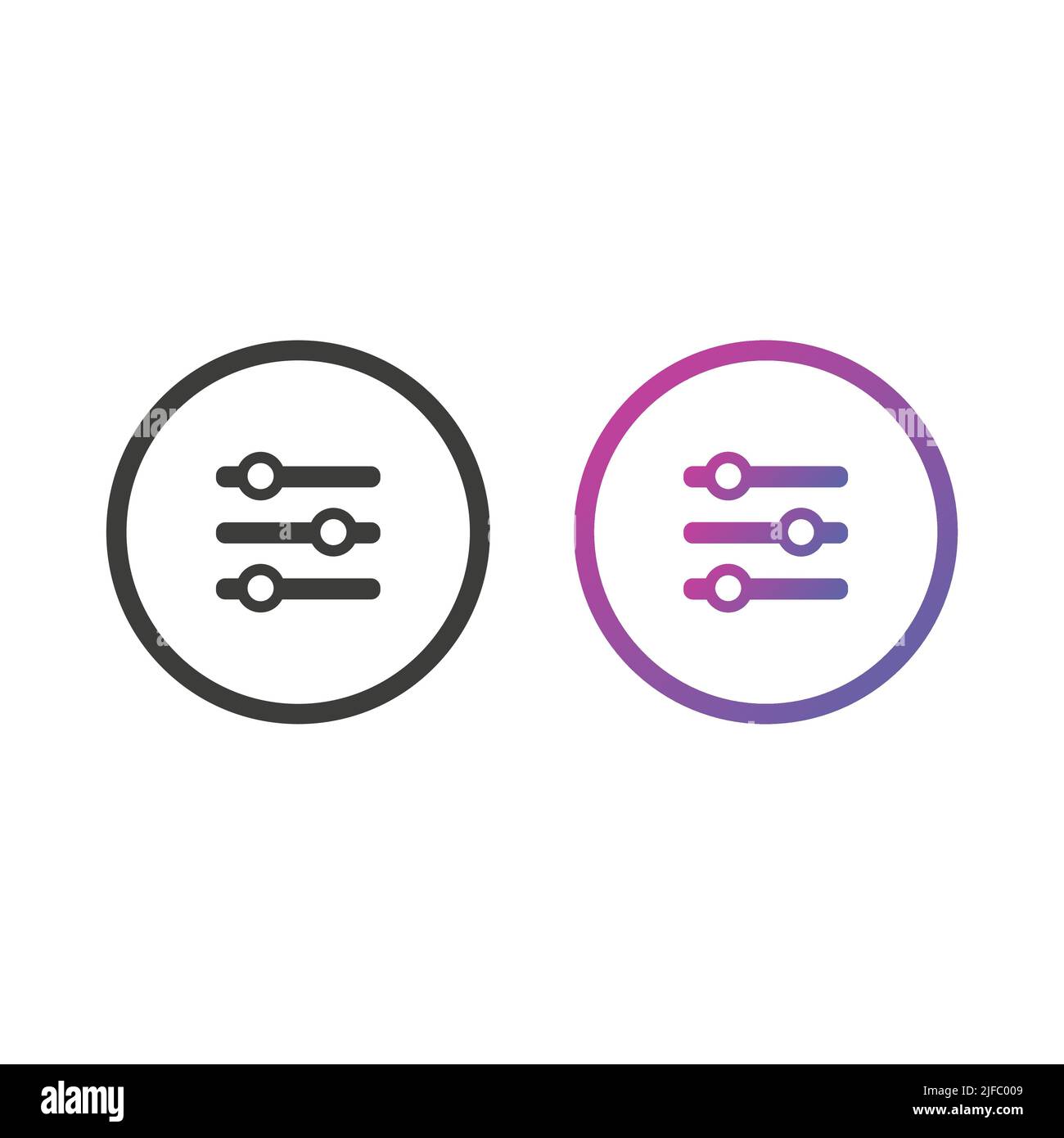 Bouton d'icône de réglage des curseurs, en couleur unie et en dégradé Illustration de Vecteur