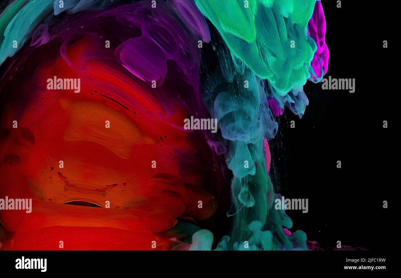 3D Illustration abstrait mouvement couleur baisse dans l'eau, encre tourbillonnant dans ,encre colorée abstraction.Fancy rêve nuage d'encre sous l'eau. Banque D'Images