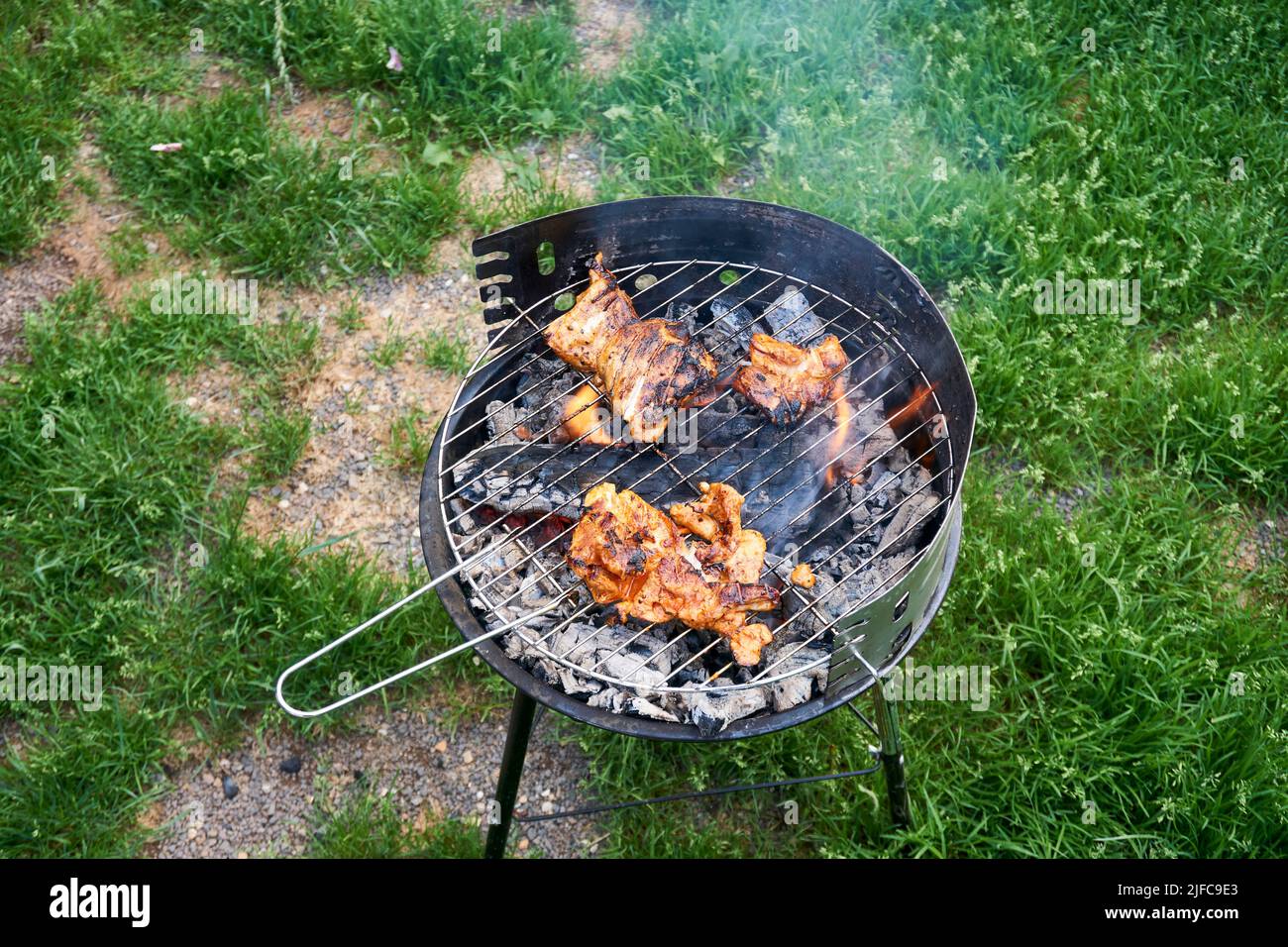 Assorted une délicieuse viande grillée sur les charbons sur barbecue. Banque D'Images