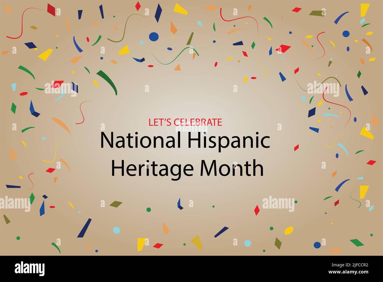 Lettering National Hispanic Heritage Month with different Flags of America and Falling confetti. Copy-space Banque D'Images