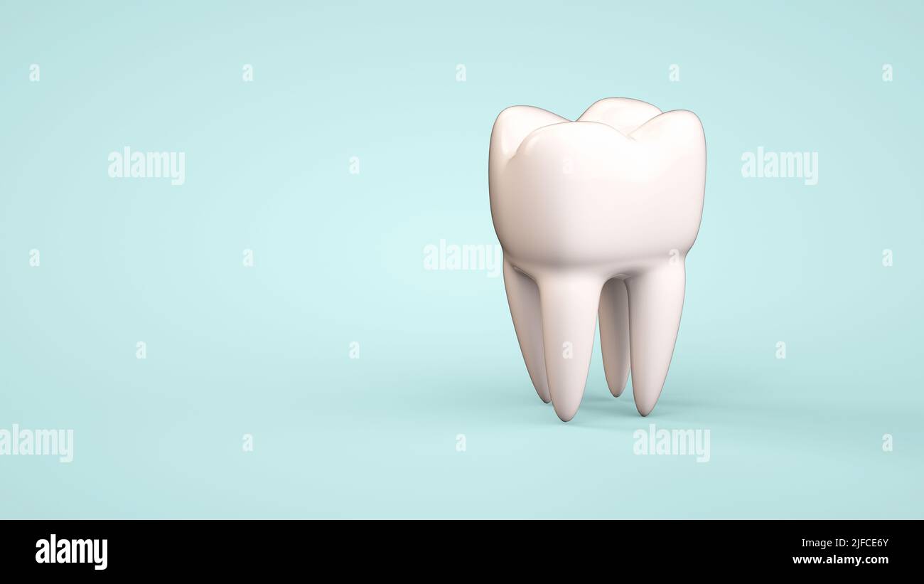 Un rendu 3D d'une dent sur un arrière-plan bleu avec un espace de copie Banque D'Images