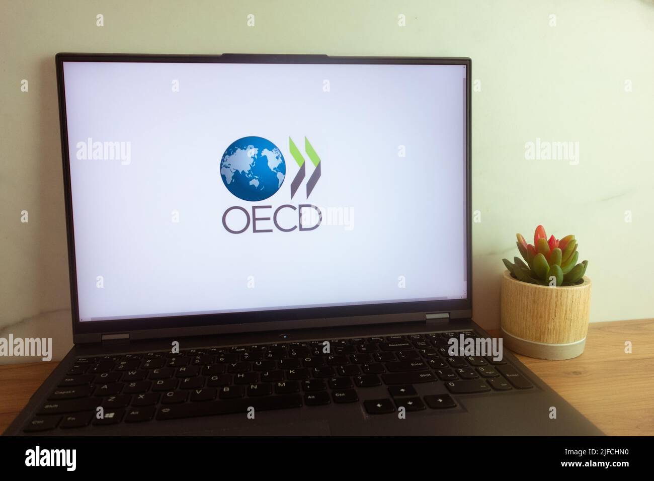 KONSKIE, POLOGNE - 30 juin 2022 : logo de l'Organisation économique intergouvernementale de l'OCDE affiché sur l'écran de l'ordinateur portable Banque D'Images