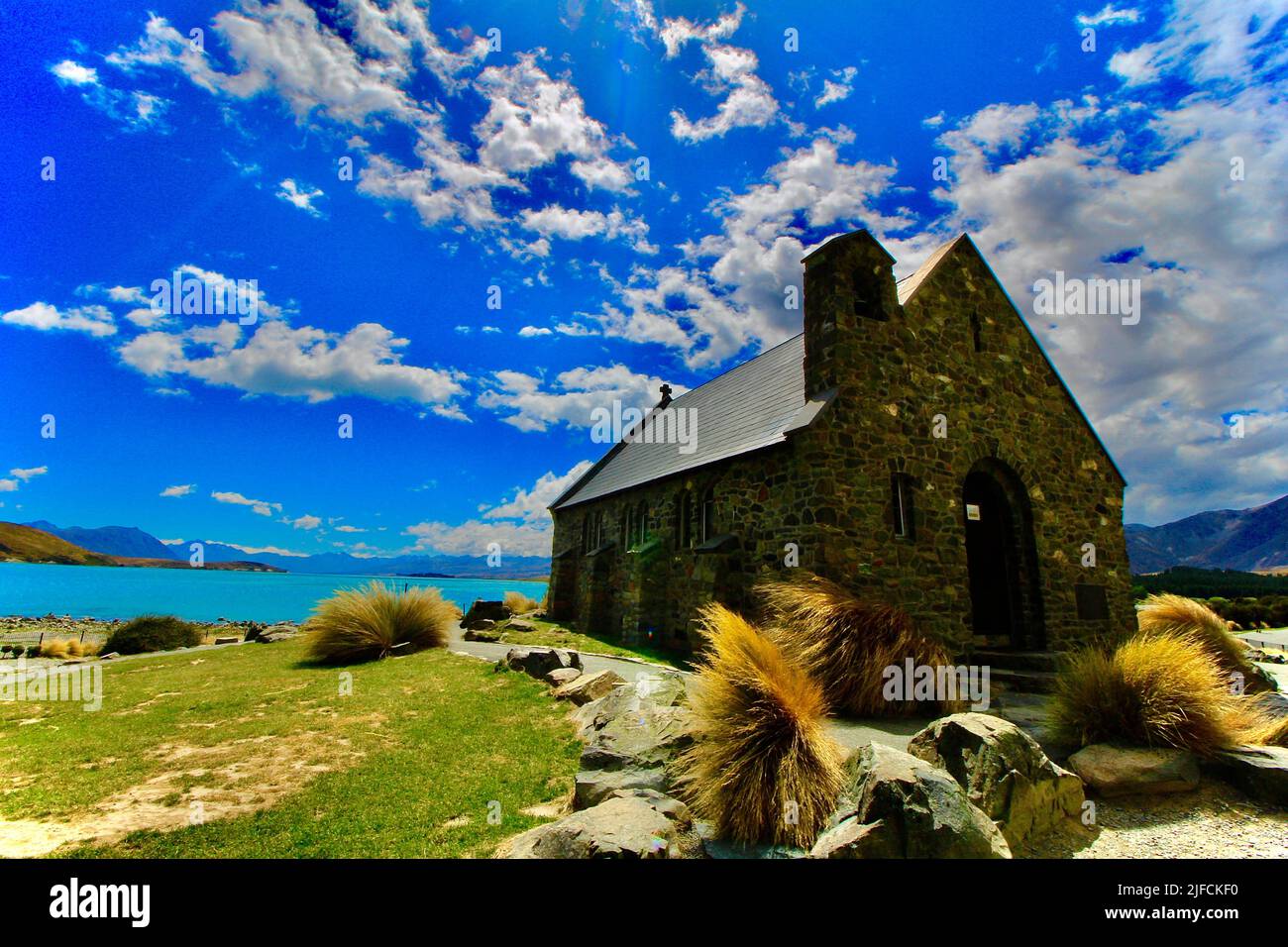 Une belle vue de l'église du bon Berger sur la rive en Nouvelle-Zélande Banque D'Images