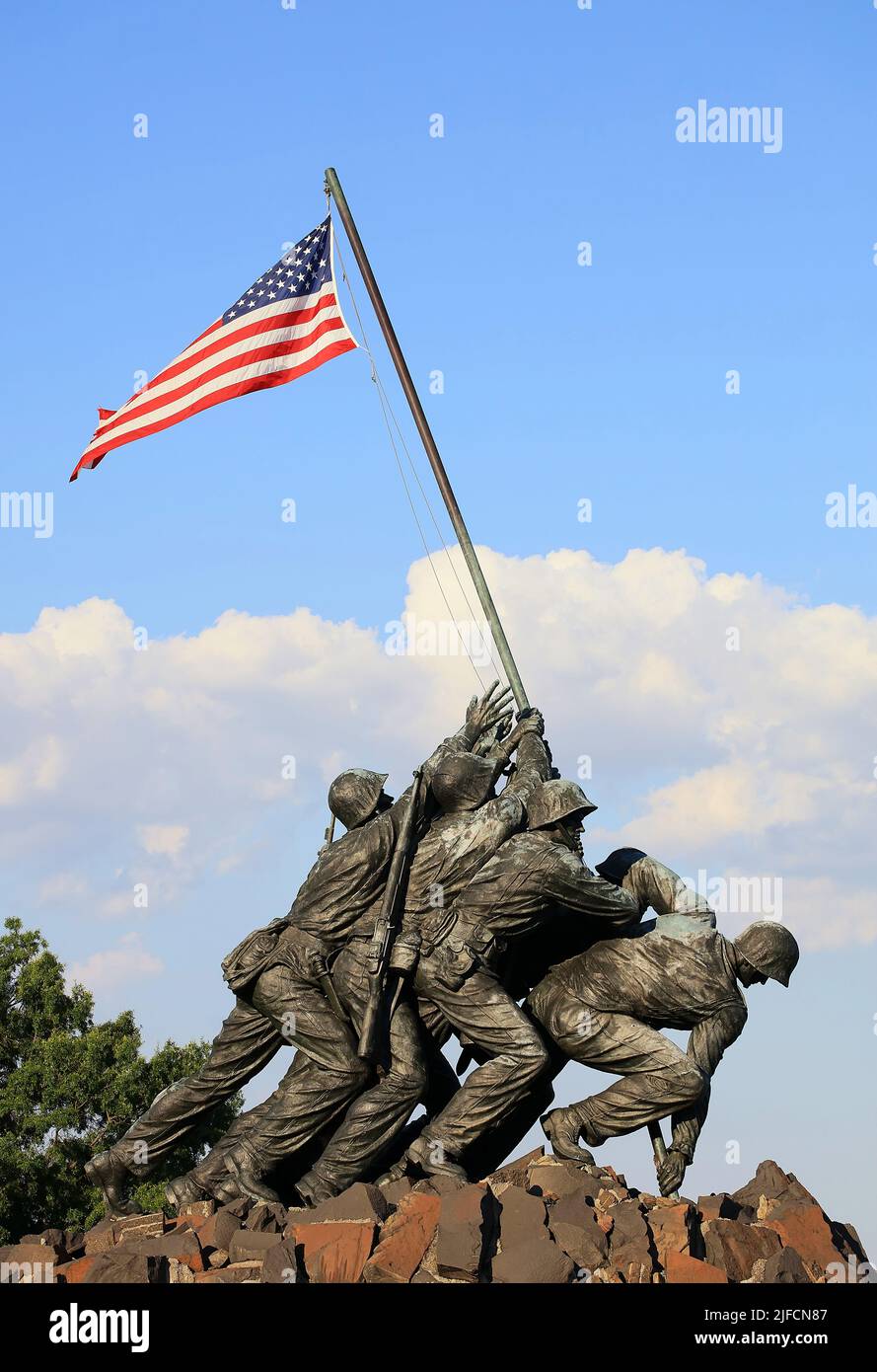 Mémorial Iwo Jima à Sunset, Arlington, Virginie, États-Unis. Banque D'Images