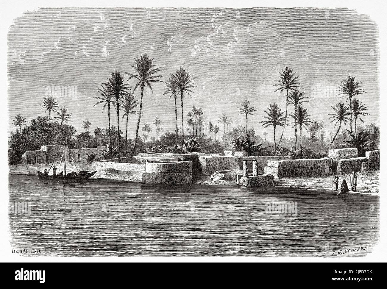 Environs de Bagdad sur les rives du Tigre, Irak. Voyage à Babylone par Guillaume Lejean 1866 depuis le Tour du monde 1867 Banque D'Images