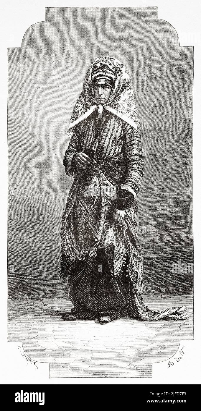 Une vieille femme juive de Babylone, en Irak. Voyage à Babylone par Guillaume Lejean 1866 depuis le Tour du monde 1867 Banque D'Images