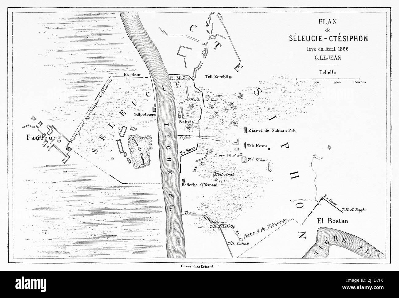 Séléucia et Ctesiphon Old plan, Mésopotamie, Irak. Voyage à Babylone par Guillaume Lejean 1866 depuis le Tour du monde 1867 Banque D'Images