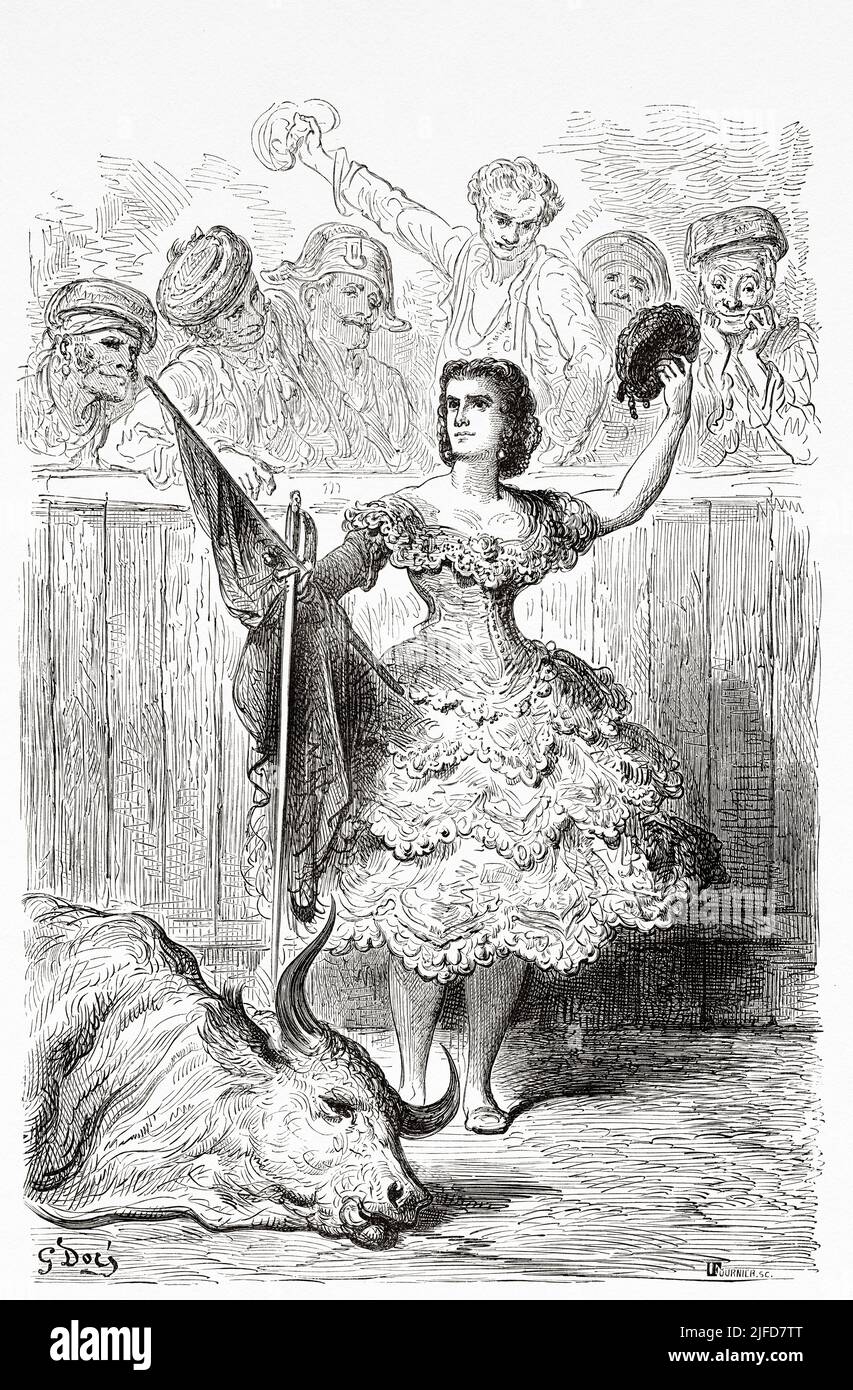 Teresa Bolsi, bullfighter andalouse, Andalousie, Espagne. Europe. Voyages en Espagne par Gustave Dore et Jean Charles Davillier du Tour du monde 1867 Banque D'Images
