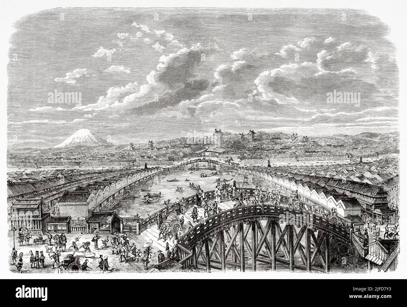 Pont Nippon, Tokyo. Japon, Asie. Voyage au Japon par aime Humbert 1863-1864 depuis le Tour du monde 1867 Banque D'Images