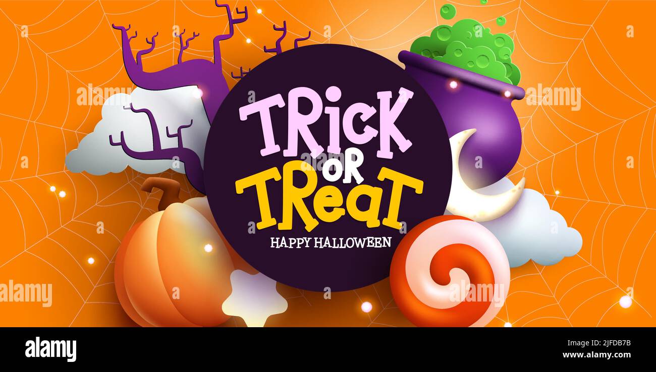 Motif Halloween Celebration Vector. Trick ou traiter le texte dans le modèle de cercle avec des éléments d'objet d'halloween pour des messages de célébration effrayants. Illustration de Vecteur