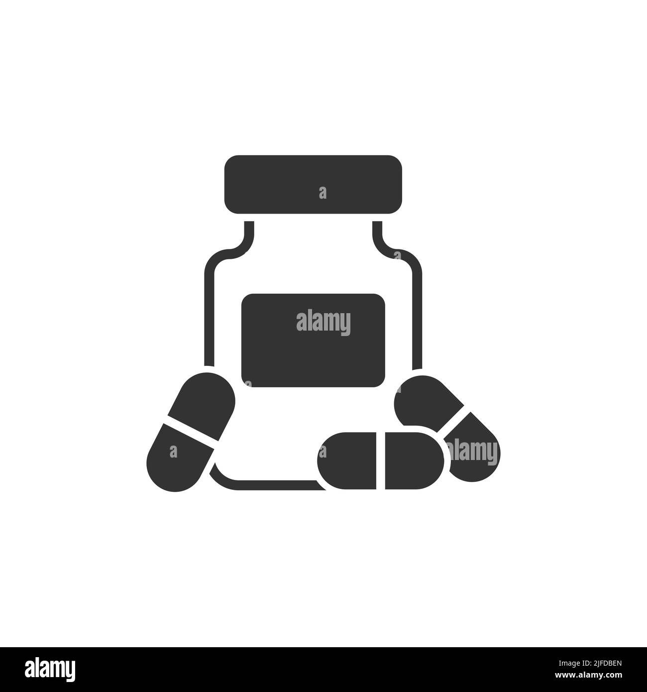 Icône en forme de bouteille de pilules de style plat.Illustration vectorielle des capsules médicales sur fond blanc isolé.Concept commercial des affiches de la pharmacie. Illustration de Vecteur