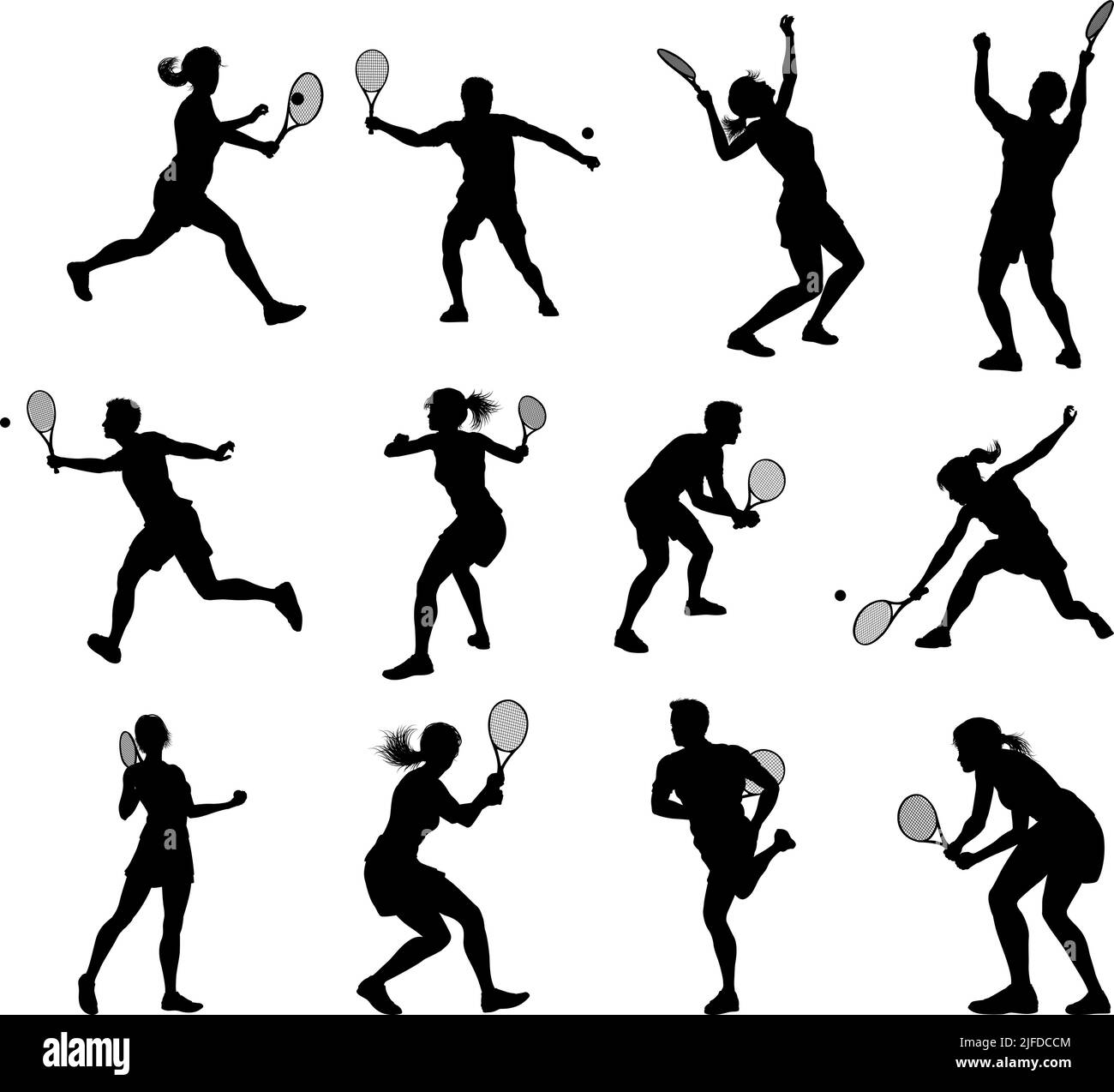 Silhouette tennis joueurs équipe sportive Illustration de Vecteur