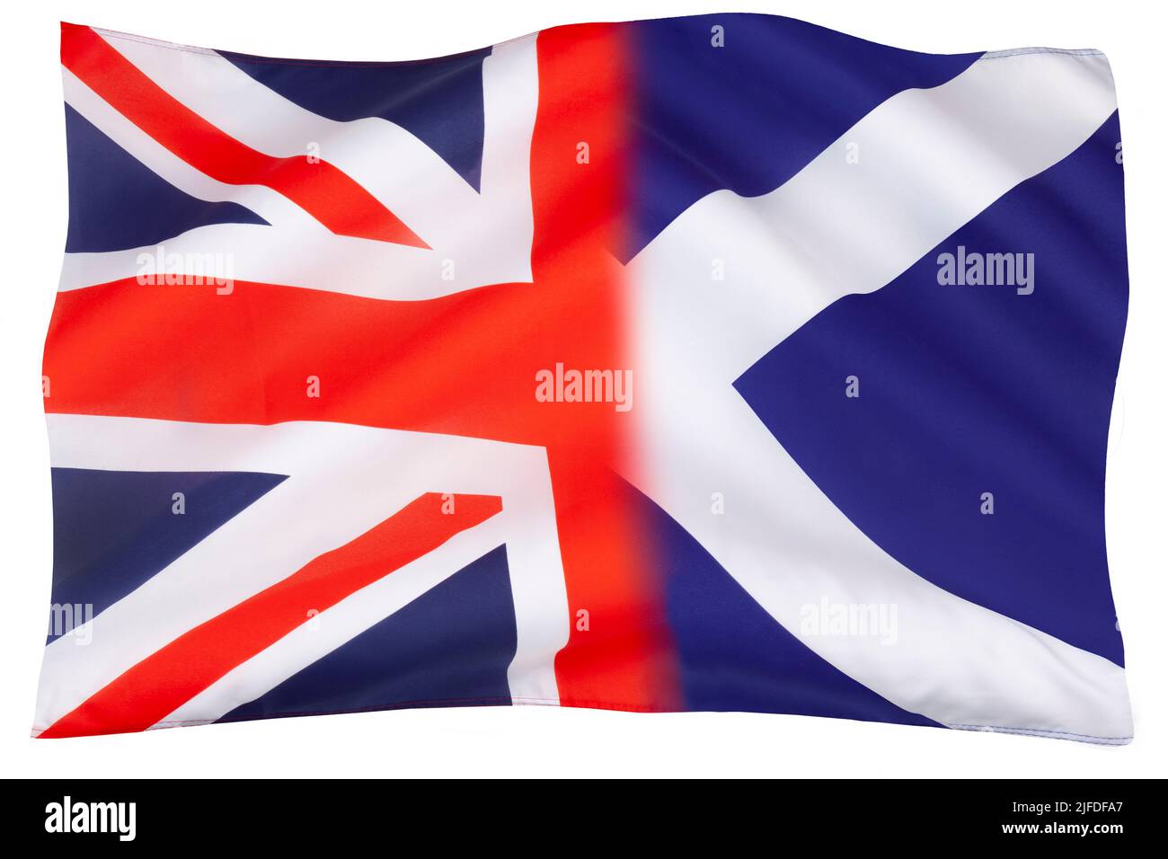 L'indépendance écossaise - le drapeau du Royaume-Uni et le drapeau écossais. Isolé sur blanc pour découpe. Banque D'Images
