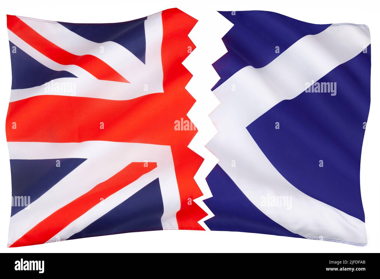 L'indépendance écossaise - le drapeau du Royaume-Uni et le drapeau écossais. Isolé sur blanc pour découpe. Banque D'Images