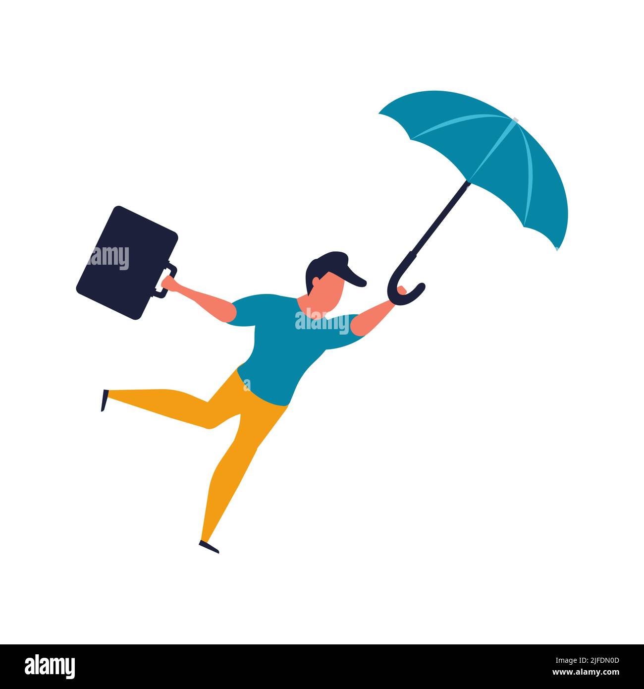 Un homme vole sur un parapluie avec une illustration vectorielle de  mallette. Personne homme volant sur le ciel et le concept de succès de  bureau. La carrière s'envole dans le cloud et