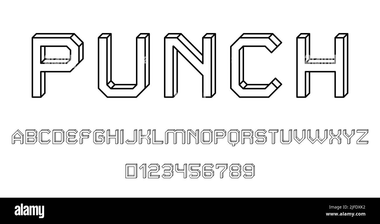 Jeu d'alphabets police lettres et chiffres moderne résumé contour 3D concept avec lignes illustration vectorielle Illustration de Vecteur