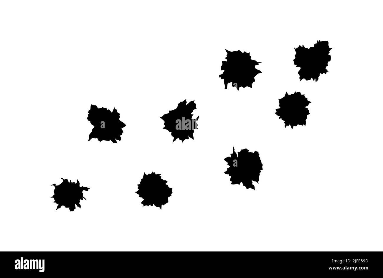 Trous de balle de pistolet ou de pistolet. Photographiez en métal à trou simple ou double. Dommages et fissures sur la surface. Vecteur isolé en arrière-plan Illustration de Vecteur