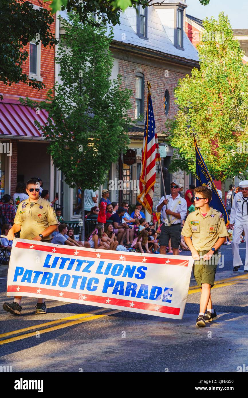 Lititz, PA, États-Unis – 1 juillet 2022 : la parade patriotique des Lions de Lititz, qui fait partie de la parade de célébration du 4th juillet dans une petite ville du comté de Lancaster, P Banque D'Images