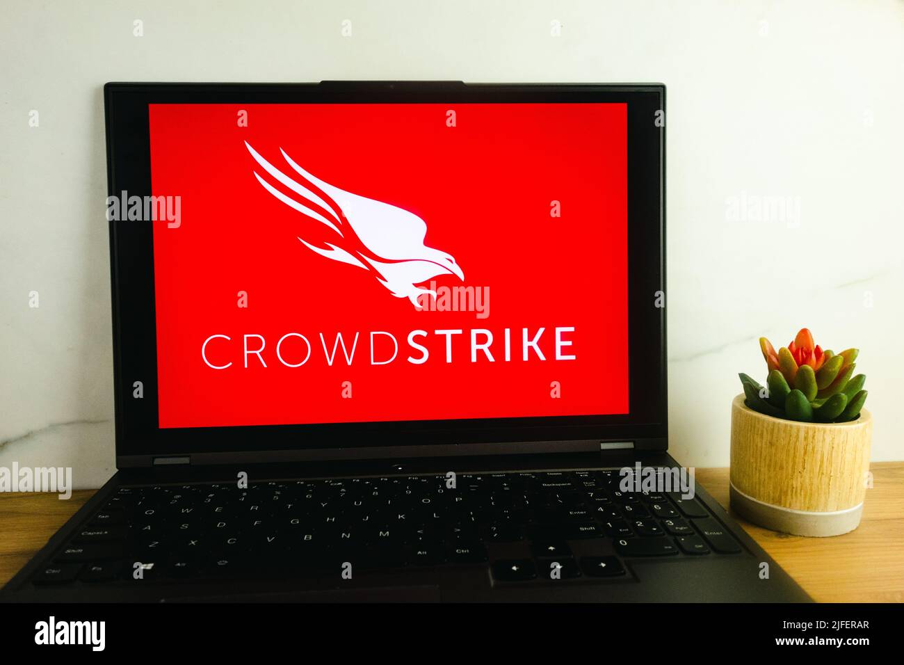 KONSKIE, POLOGNE - 02 juillet 2022: CrowdStrike Holdings logo de la société de technologie de cybersécurité affiché sur l'écran de l'ordinateur portable Banque D'Images