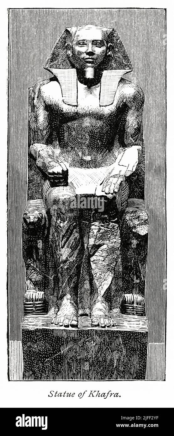 Statue de Khafra, illustration du Livre, 'de Pharaon à Fella' par C.F. Moberly Bell avec des illustrations de Georges Montbard, gravées par Charles Barbant, Wells Gardner, Darton, & Co., Londres, 1888 Banque D'Images