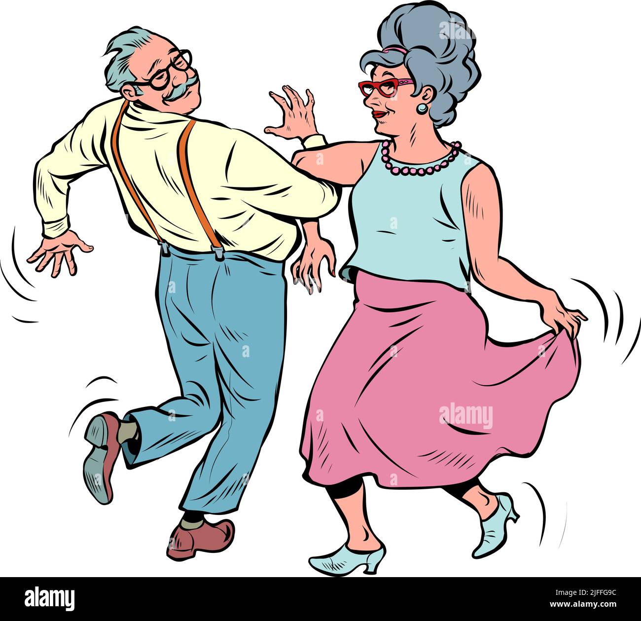 couple de personnes âgées vieil homme et vieille dame dansant. repos des retraités. style de vie. musique et art Illustration de Vecteur
