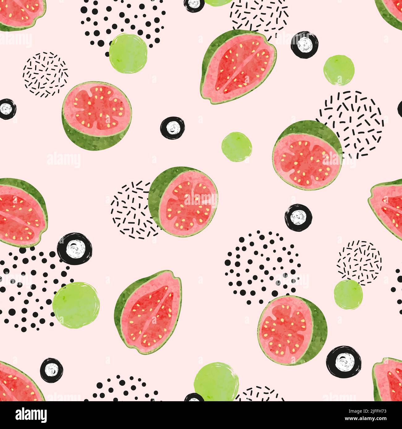 Motif guava abstrait sans couture. Fond de fruit exotique aquarelle vectorielle. Illustration de Vecteur