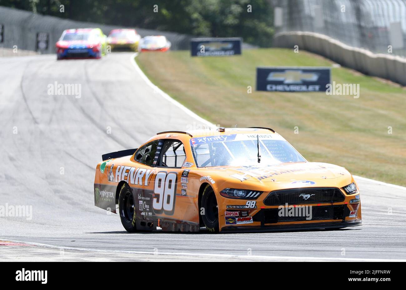 Plymouth, Wisconsin, États-Unis. 2nd juillet, 2022. Pilote de la Ford #98 Henry Repeating Arms, est vu à son tour cinq pendant la série Xfinity de NASCAR Henry 180 à Road America sur 02 juillet 2022 à Plymouth, Wisconsin. Ricky Bassman/Cal Sport Media/Alay Live News Banque D'Images