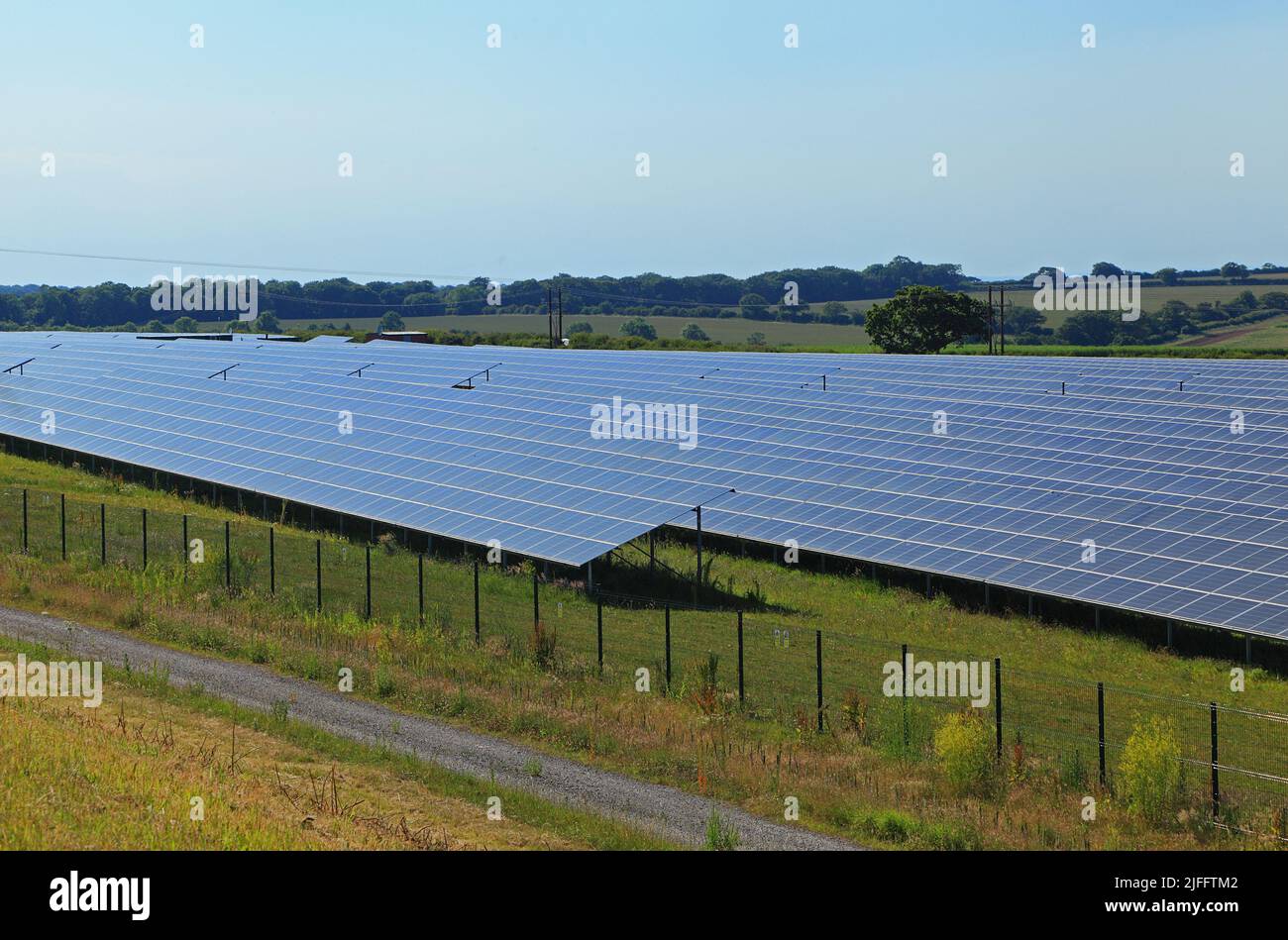 Ferme solaire, dans le paysage rural, panneaux, énergie verte, énergie, Thornham, Norfolk, Angleterre Banque D'Images