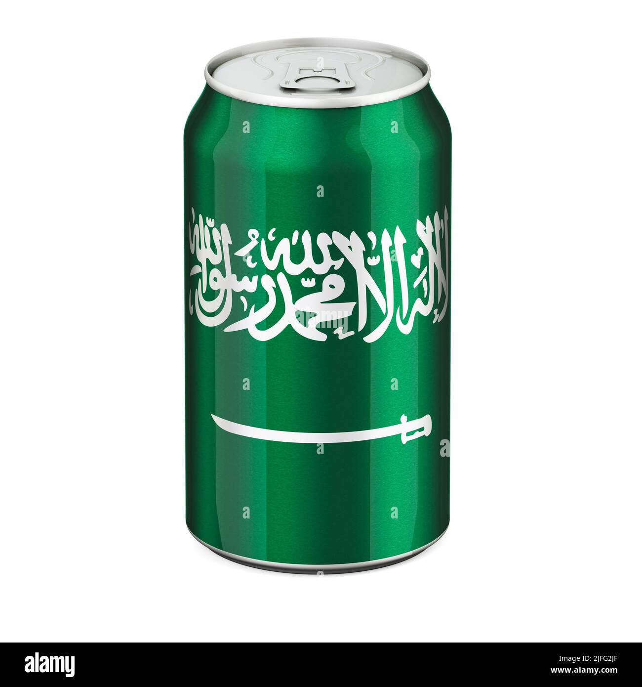 Drapeau saoudien peint sur la boisson métallique. 3D rendu isolé sur fond blanc Banque D'Images